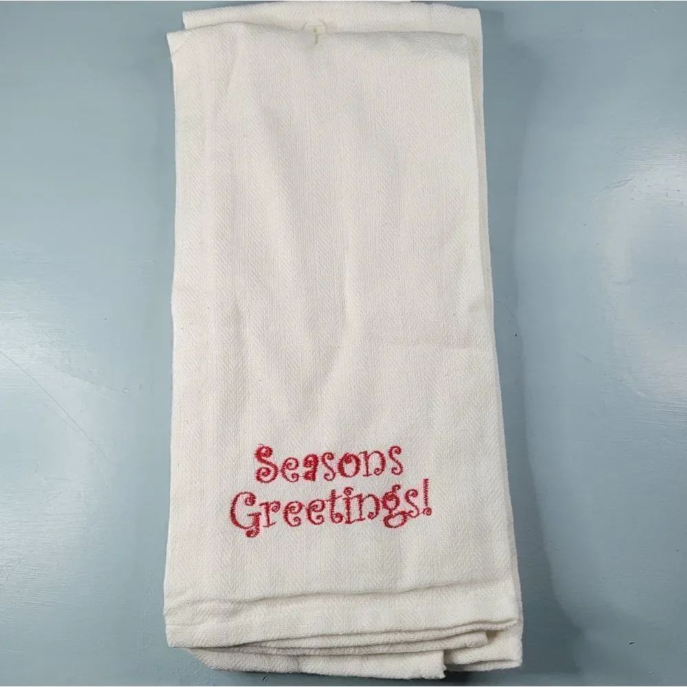 Seasons Greatings kitchen towels embroidered